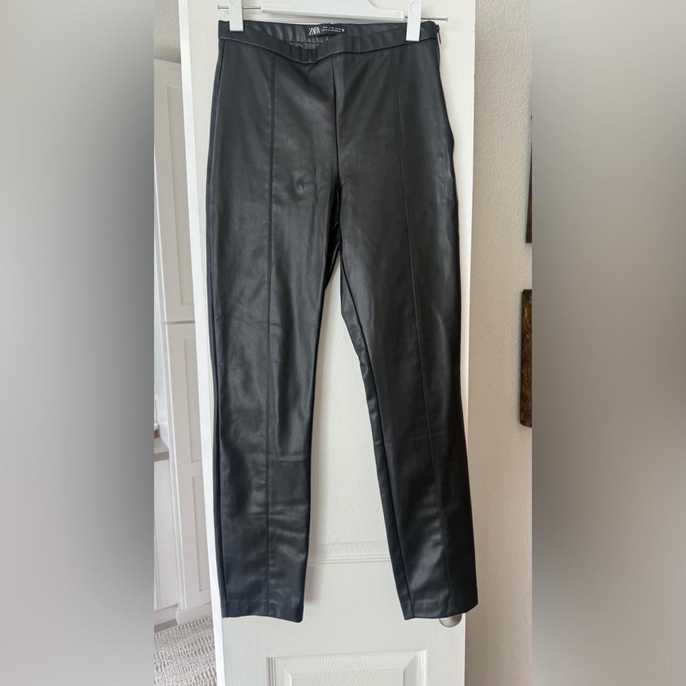 Zara Faux Sleek Black Leather Pants